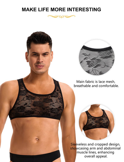 Men's Sheer Lace Top - Elegance &amp; Seduction