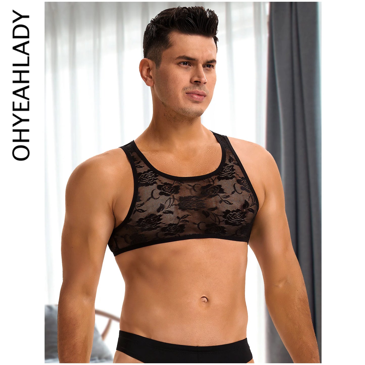 Men's Sheer Lace Top - Elegance &amp; Seduction