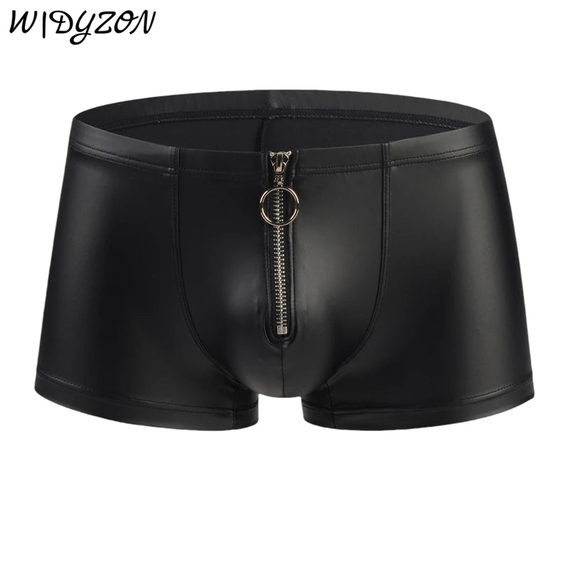 Men's Faux Leather Boxer Shorts with Zipper - Sizes S to XL