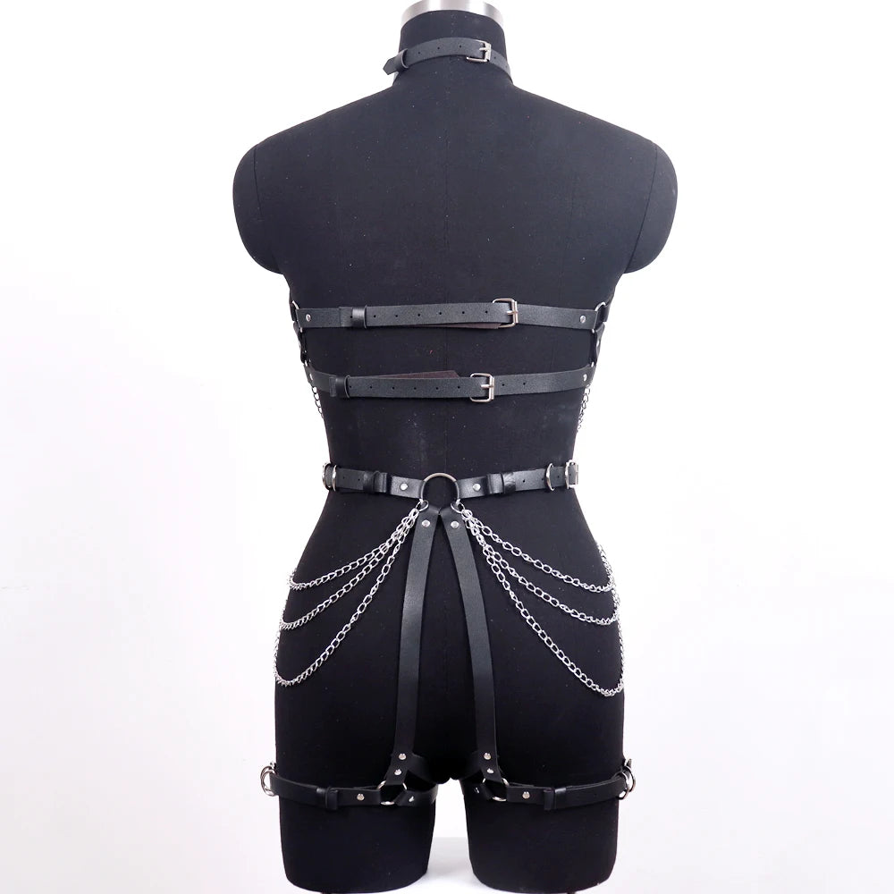 Faux Leather Harness with Chains – Fetish and Sensual Accessory