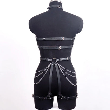 Faux Leather Harness with Chains – Fetish and Sensual Accessory