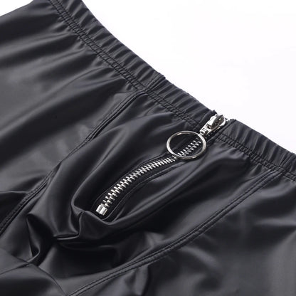 Men's Faux Leather Boxer Shorts with Zipper - Sizes S to XL