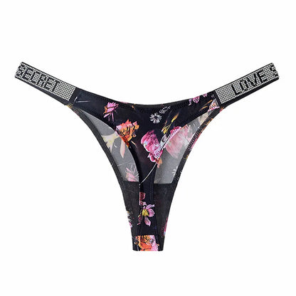 Sexy Satin Strings with Rhinestone Belt "LOVE" - 11 Colors Available