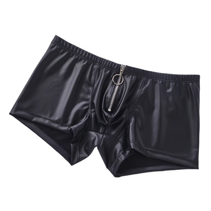 Men's Faux Leather Boxer Shorts with Zipper - Sizes S to XL